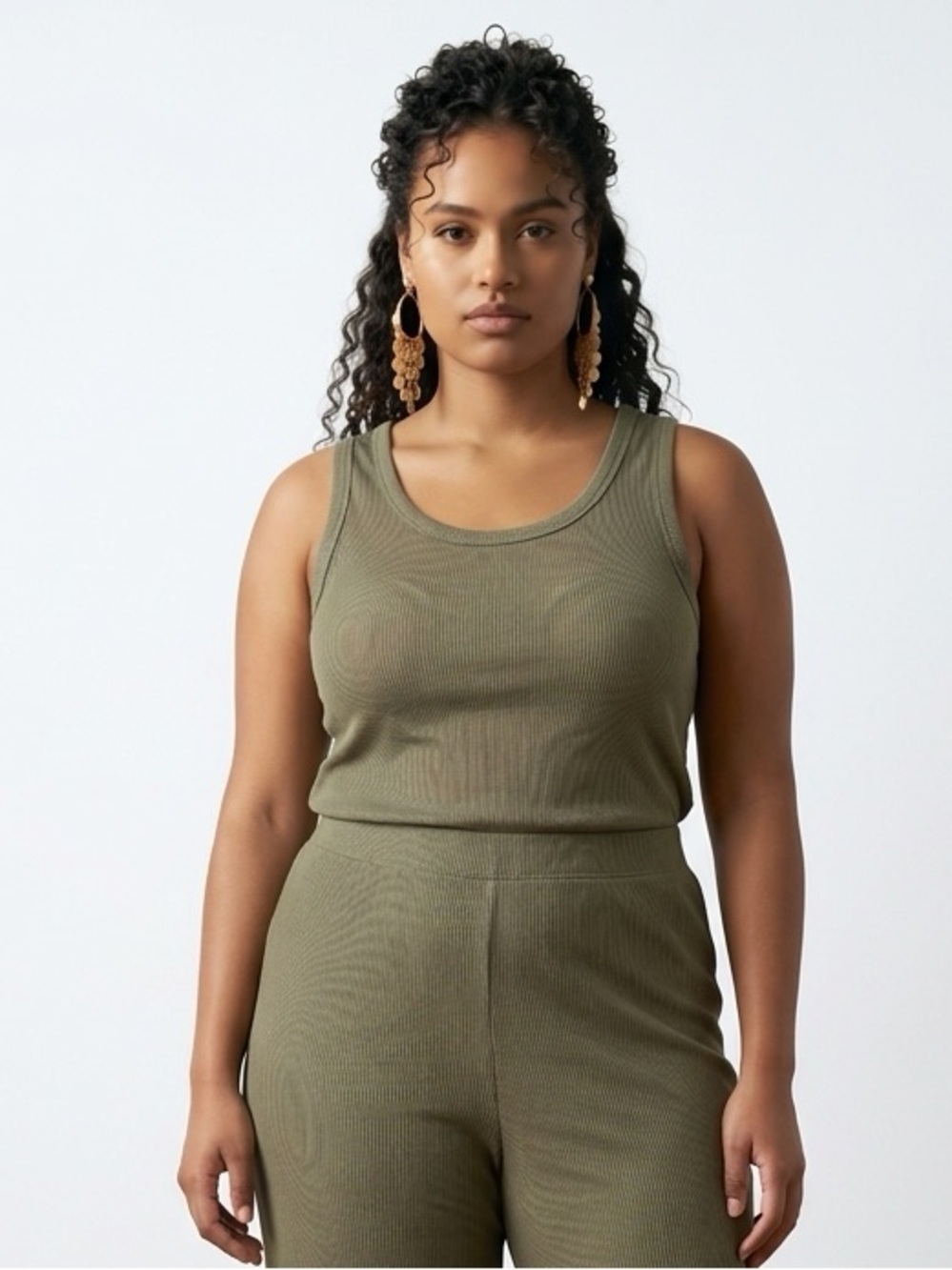Primark Olive Ribbed Scoop Neck Tank 2Xl